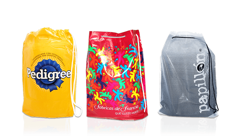 Morrales de Plástico Bolsas tipo morral de plástico impresas