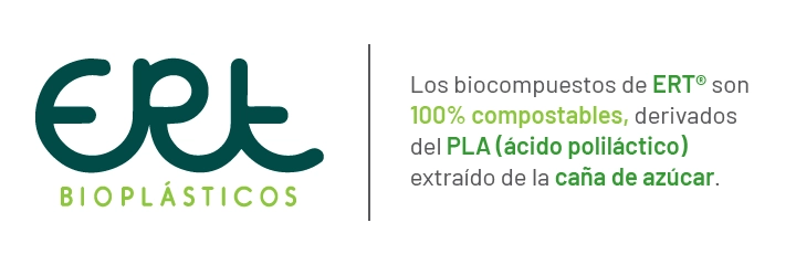 El logotipo de los compuestos plásticos ERT compostables