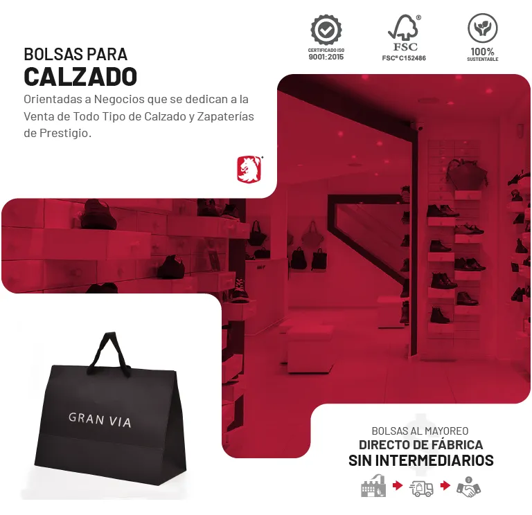 Bolsas para Negocios de Calzado El interior de un negocio dedicado a la venta de calzado donde se pueden apreciar varios zapatos para dama y caballero de diferentes estilos