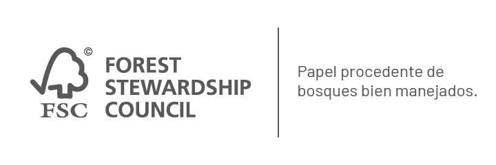 Certificado FSC (Forest Stewarship Council) que avala que el papel que utilizamos proviene de bosques administrados responsablemente.