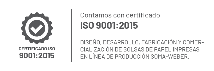 Certificado ISO 9001:2015 para la fabricación de bolsas de papel en línea de producción Soma-Weber