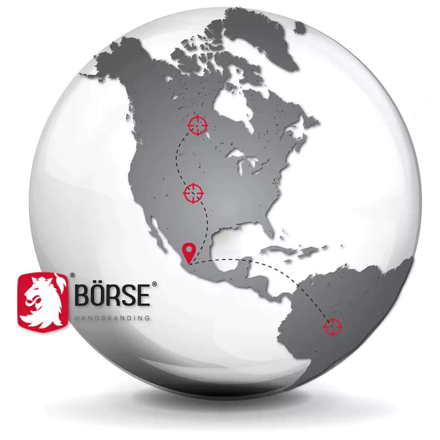 Mapa que muestra la posición geográfica de BÖRSE con respecto a Latinoamérica, Estados Unidos y Canadá